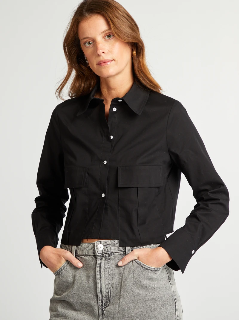  women-cropped blouse-black